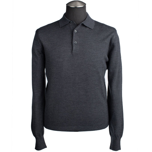 Gran Sasso Extra Fine Merino Wool Polo Sweater in Charcol Gray