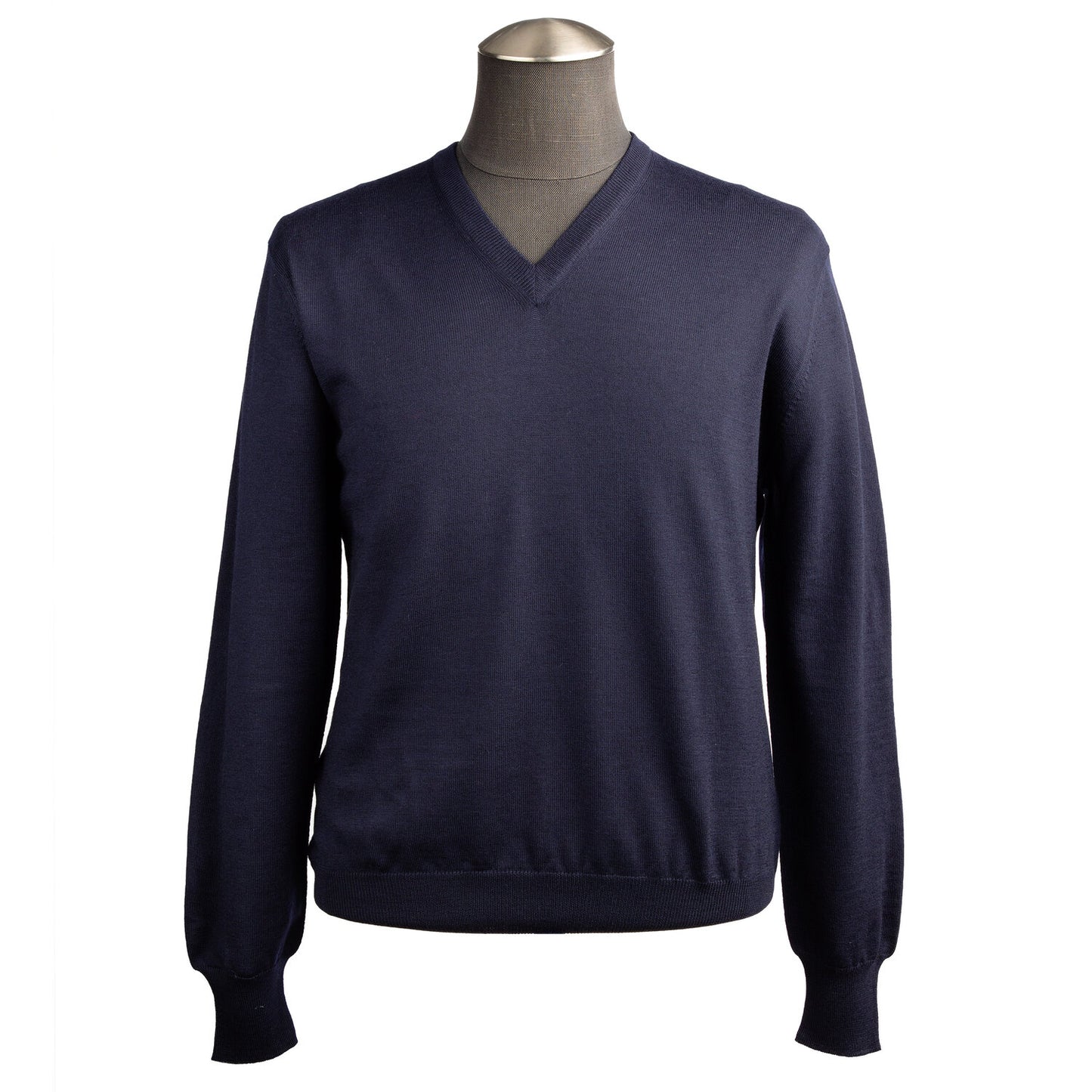 Gran Sasso Extra Fine Merino Wool V-Neck Sweater in Navy Blue