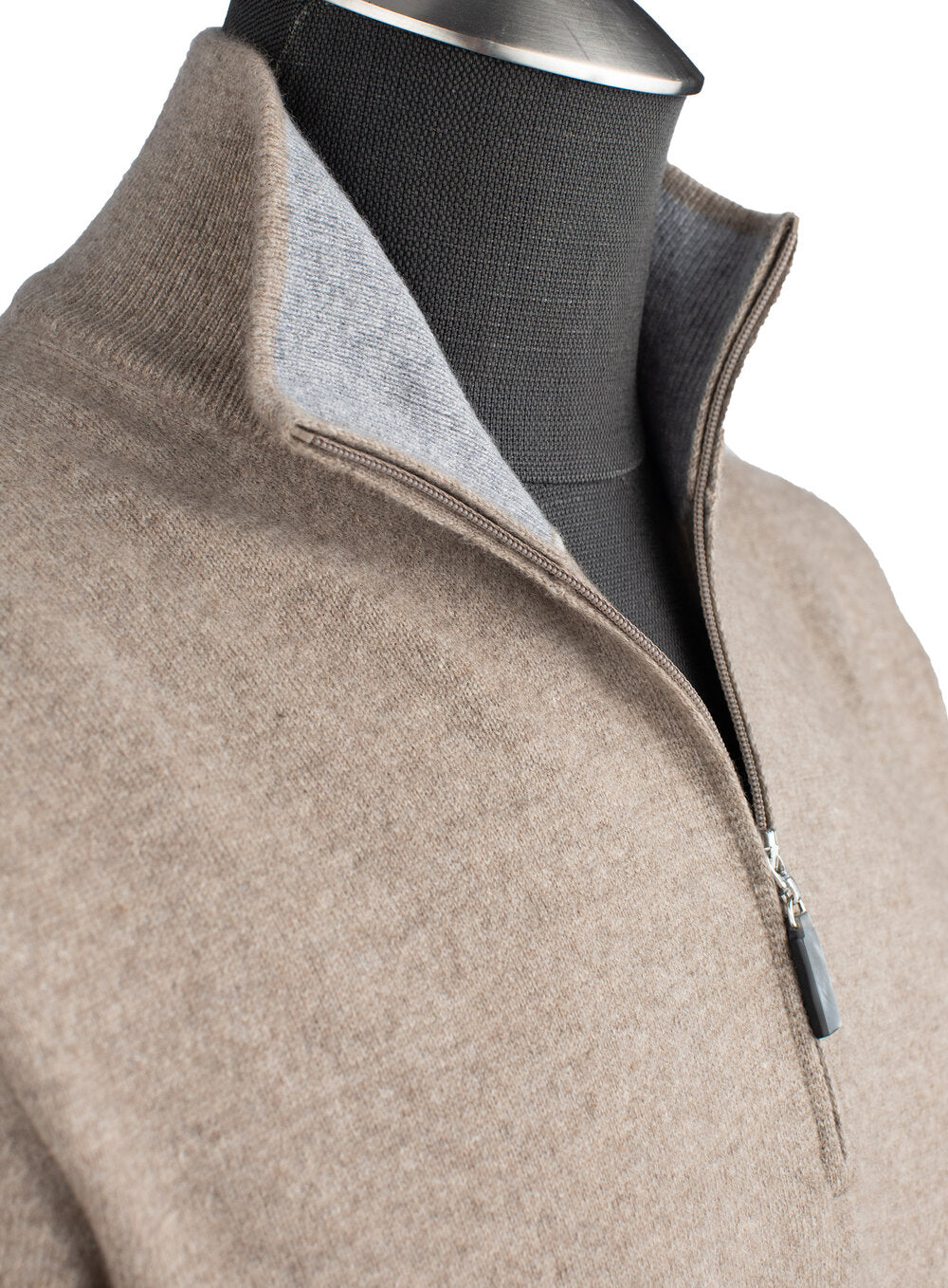 Gran Sasso Cashmere Quarter-Zip Sweater in Oatmeal