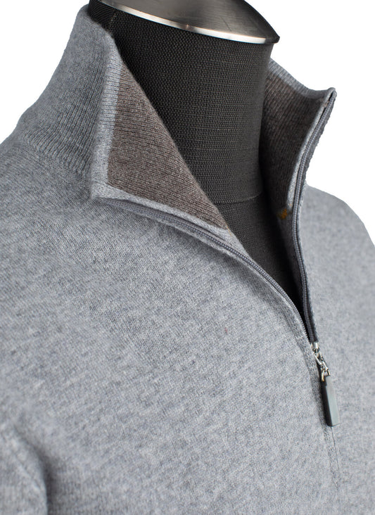 Gran Sasso 100% Cashmere Quarter-Zip Sweater in Light Gray