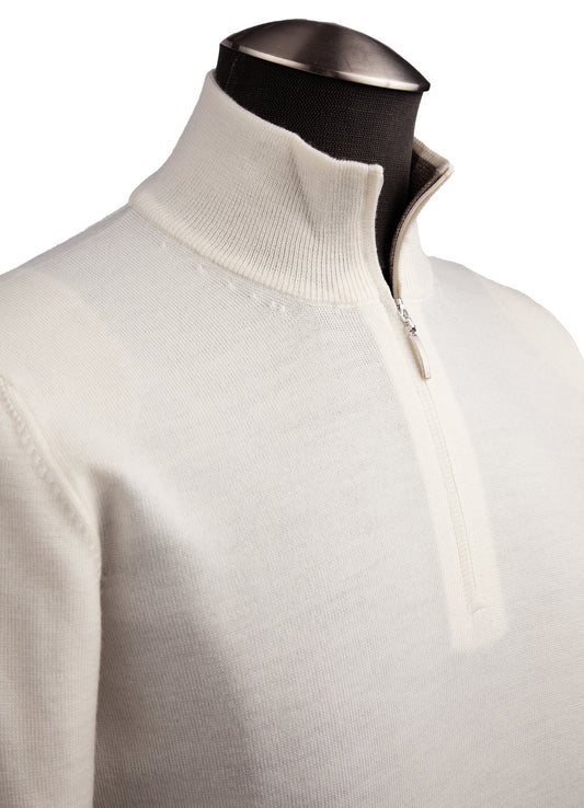 Gran Sasso Extra Fine Merino Wool Quarter-Zip Sweater in Off-White