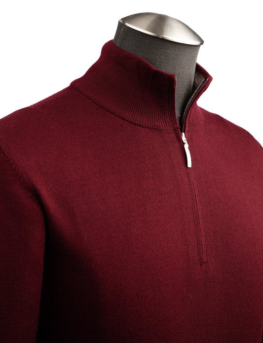 Gran Sasso Extra Fine Merino Wool Quarter-Zip Sweater in Wine
