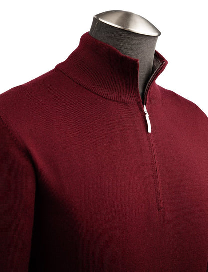 Gran Sasso Extra Fine Merino Wool Quarter-Zip Sweater in Wine