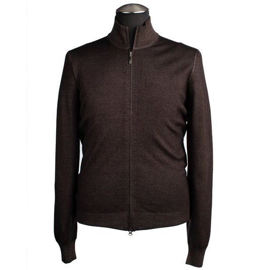 Gran Sasso Merino Wool Full-Zip Sweater in Chocolate Brown