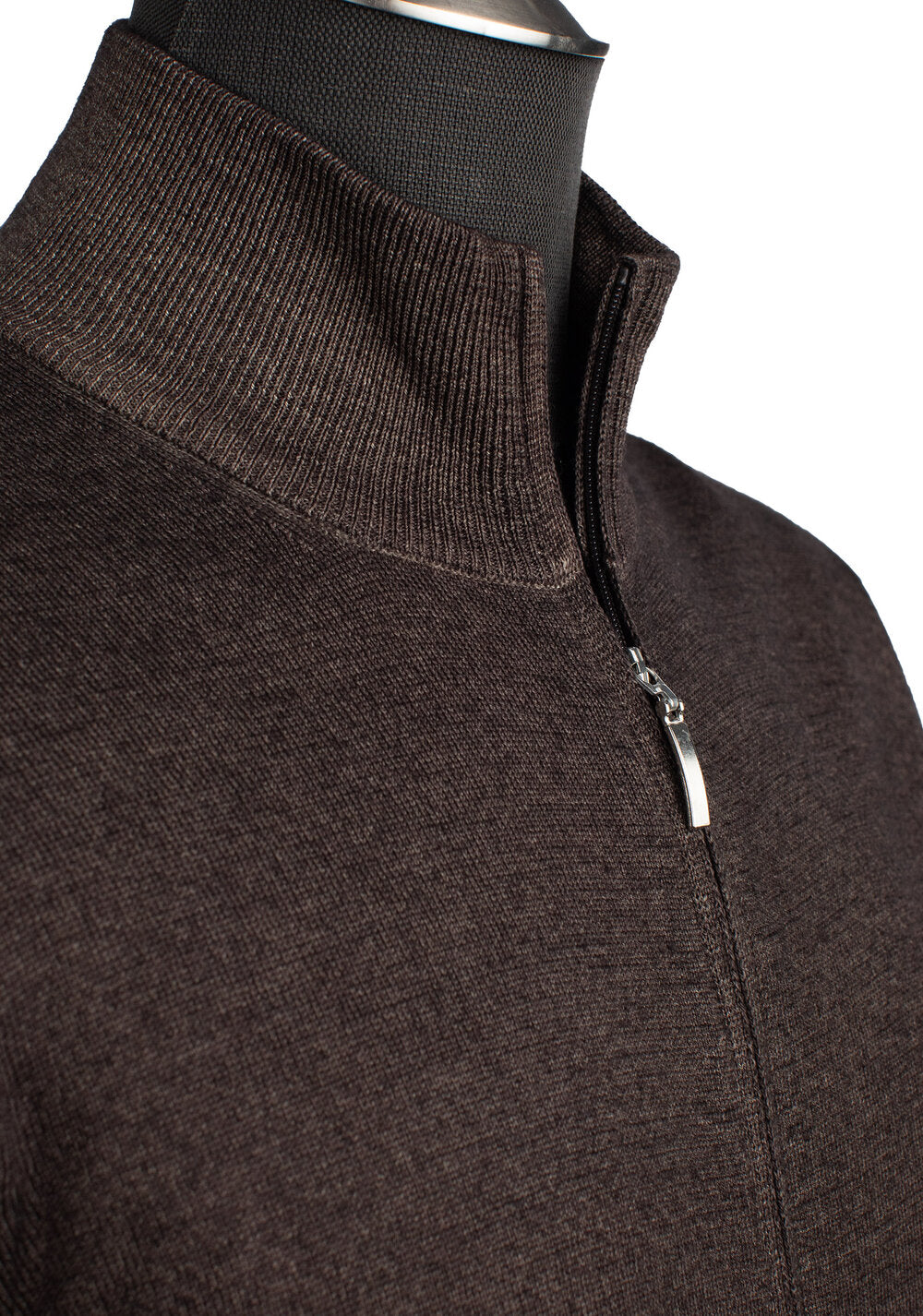 Gran Sasso Merino Wool Full-Zip Sweater in Chocolate Brown