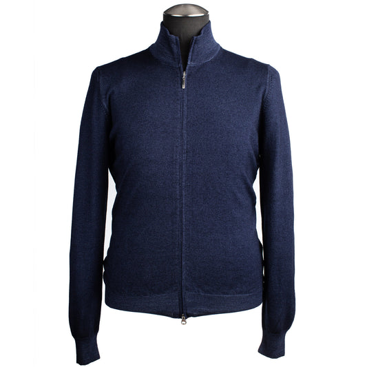 Gran Sasso Merino Wool Full-Zip Sweater in Petrol Blue
