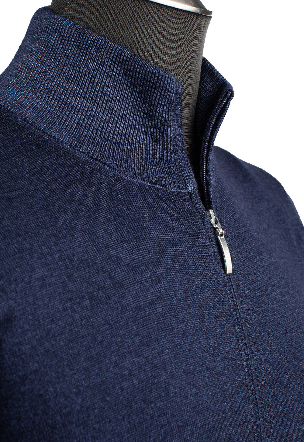 Gran Sasso Merino Wool Full-Zip Sweater in Petrol Blue