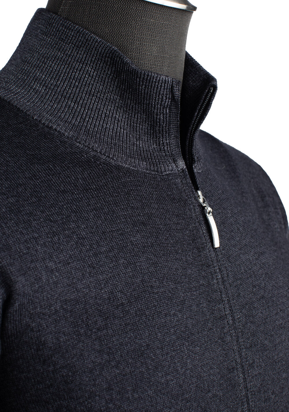 Gran Sasso Merino Wool Full-Zip Sweater in Charcoal Gray
