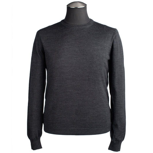 Gran Sasso Silk and Merino Wool Crew Neck Sweater in Charcoal Gray
