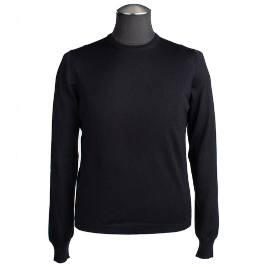 Gran Sasso Silk and Merino Wool Crew Neck Sweater in Black