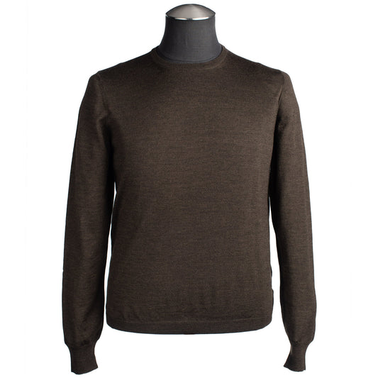 Gran Sasso Silk and Merino Wool Crew Neck Sweater in Dark Olive