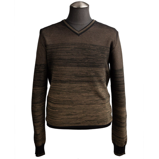 Montechiaro V-Neck Sweater in Brown and Black Stripes