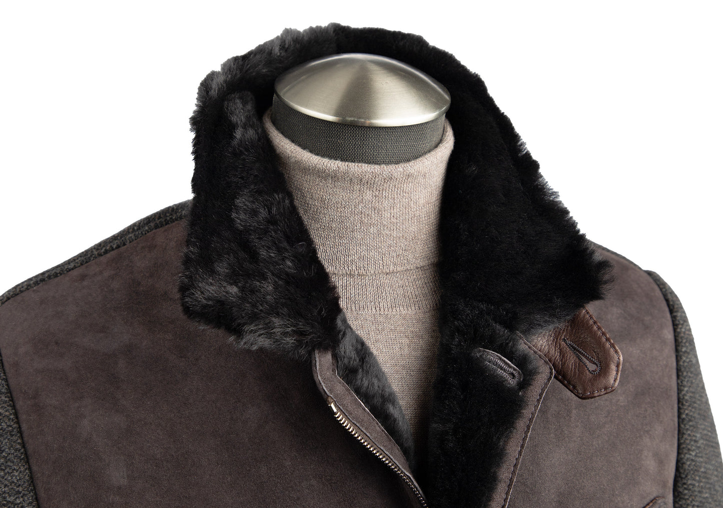 Gimo's Shearling & Knit Car Coat in Espresso Brown/Grey