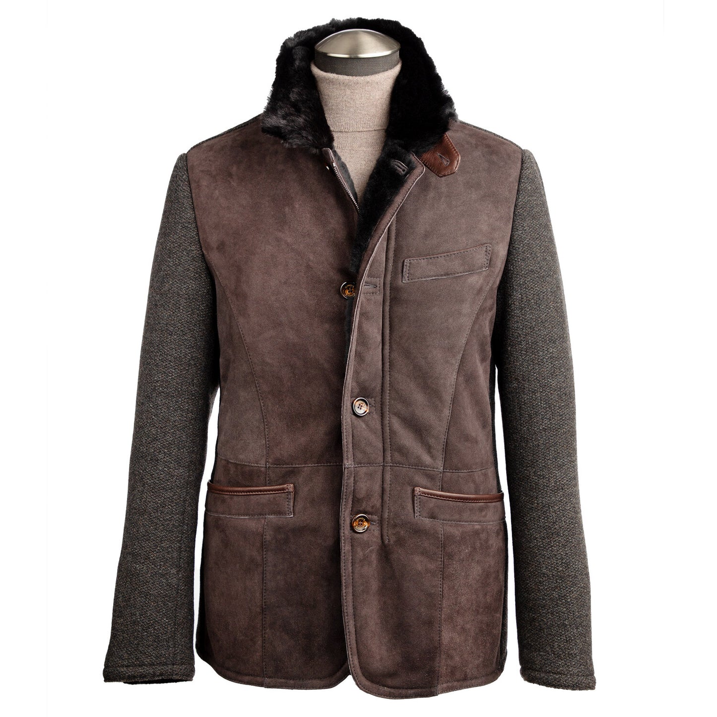 Gimo's Shearling & Knit Car Coat in Espresso Brown