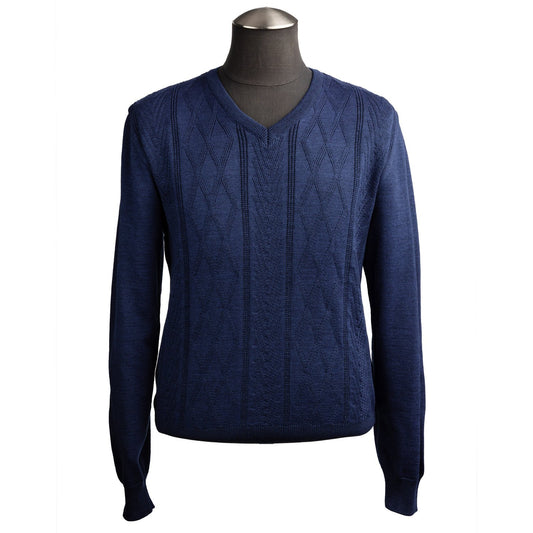 Montechiaro V-Neck Sweater in Blue Tone-on-Tone Design