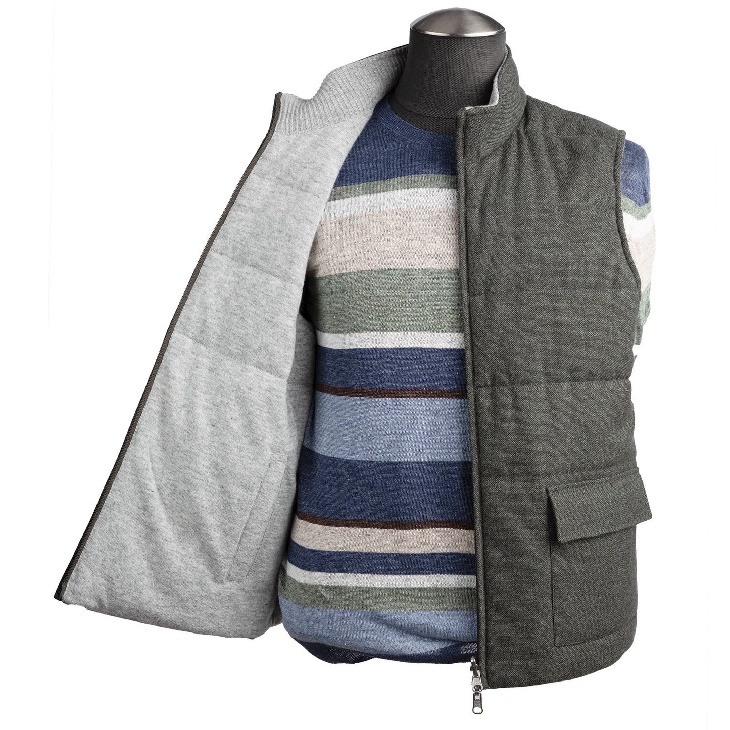 Gran Sasso Reversible Wool Vest in Olive and Light Gray