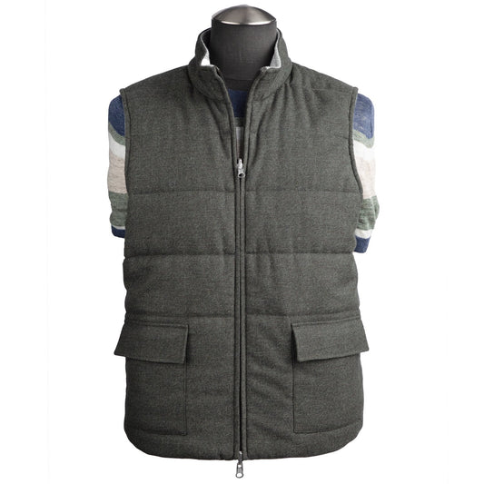 Gran Sasso Reversible Wool Vest in Olive and Light Gray