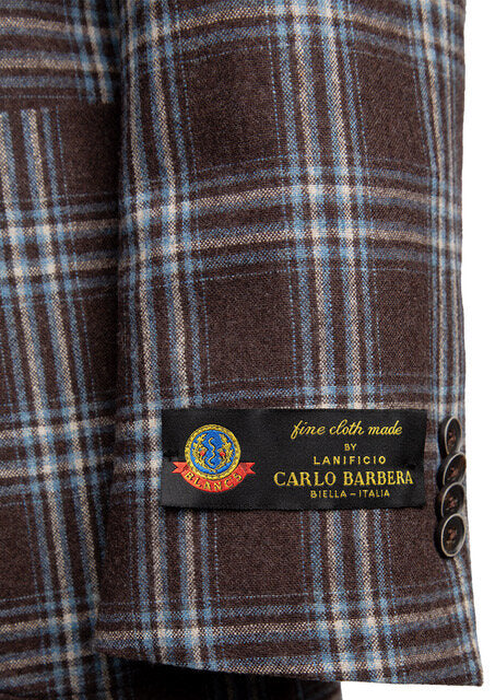 Uomo Sport Coat with Light Blue Plaid in Chocolate Brown