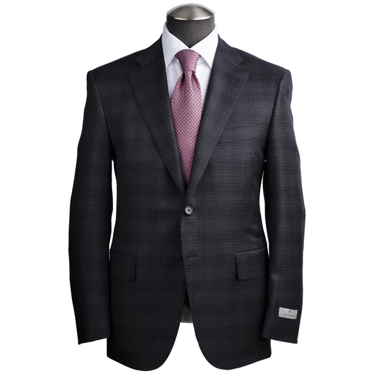 Canali Siena Model Wool Suit in Dark Gray Check