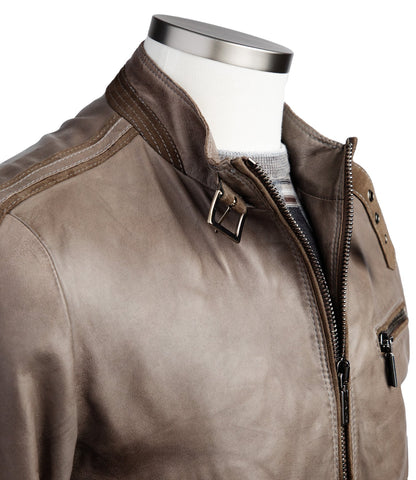 Gimo's Leather Bomber Jacket in Taupe