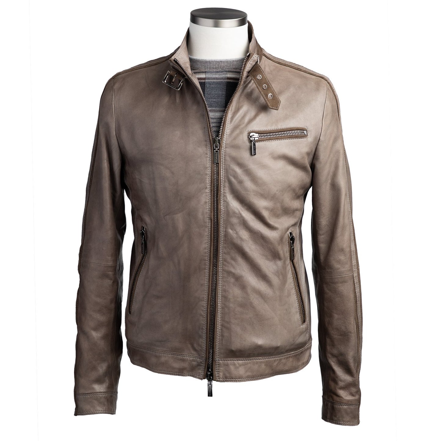 Gimo's Leather Bomber Jacket in Taupe