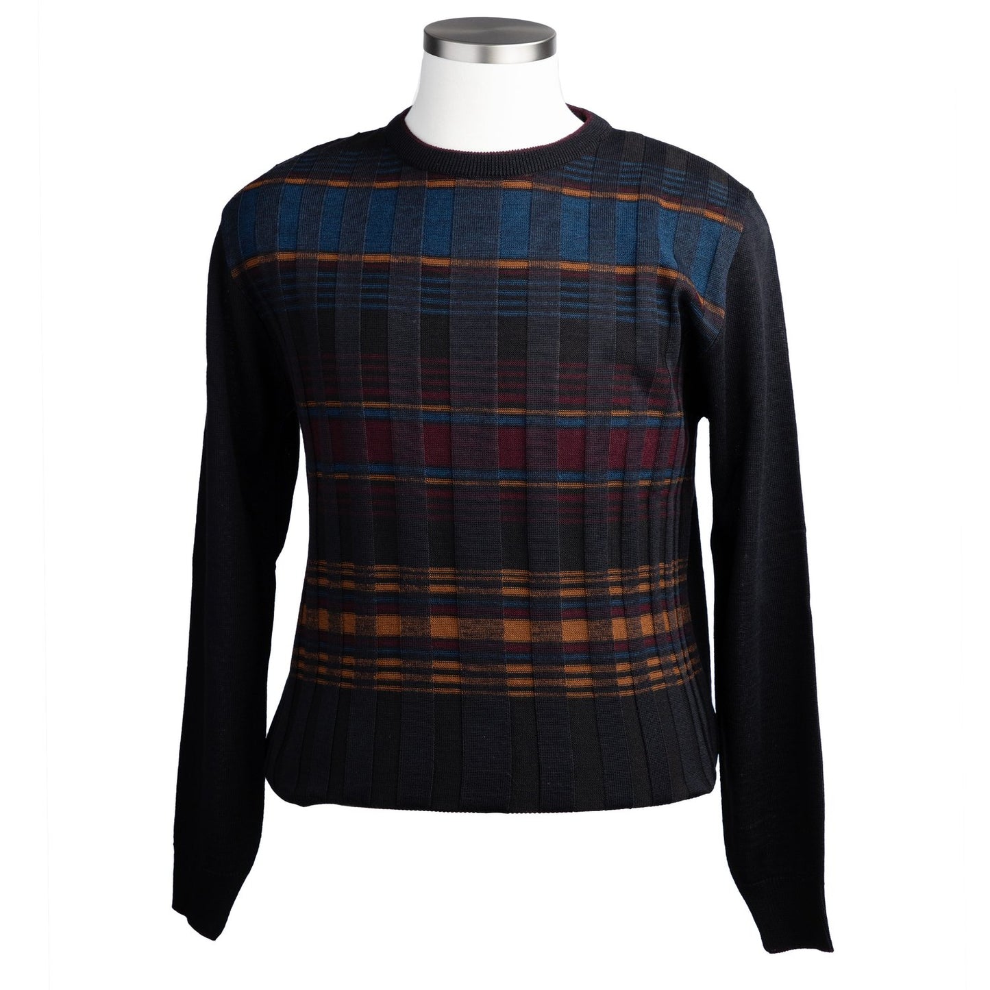 Montechiaro Crew Neck Sweater in Black with Multicolored Ribbing