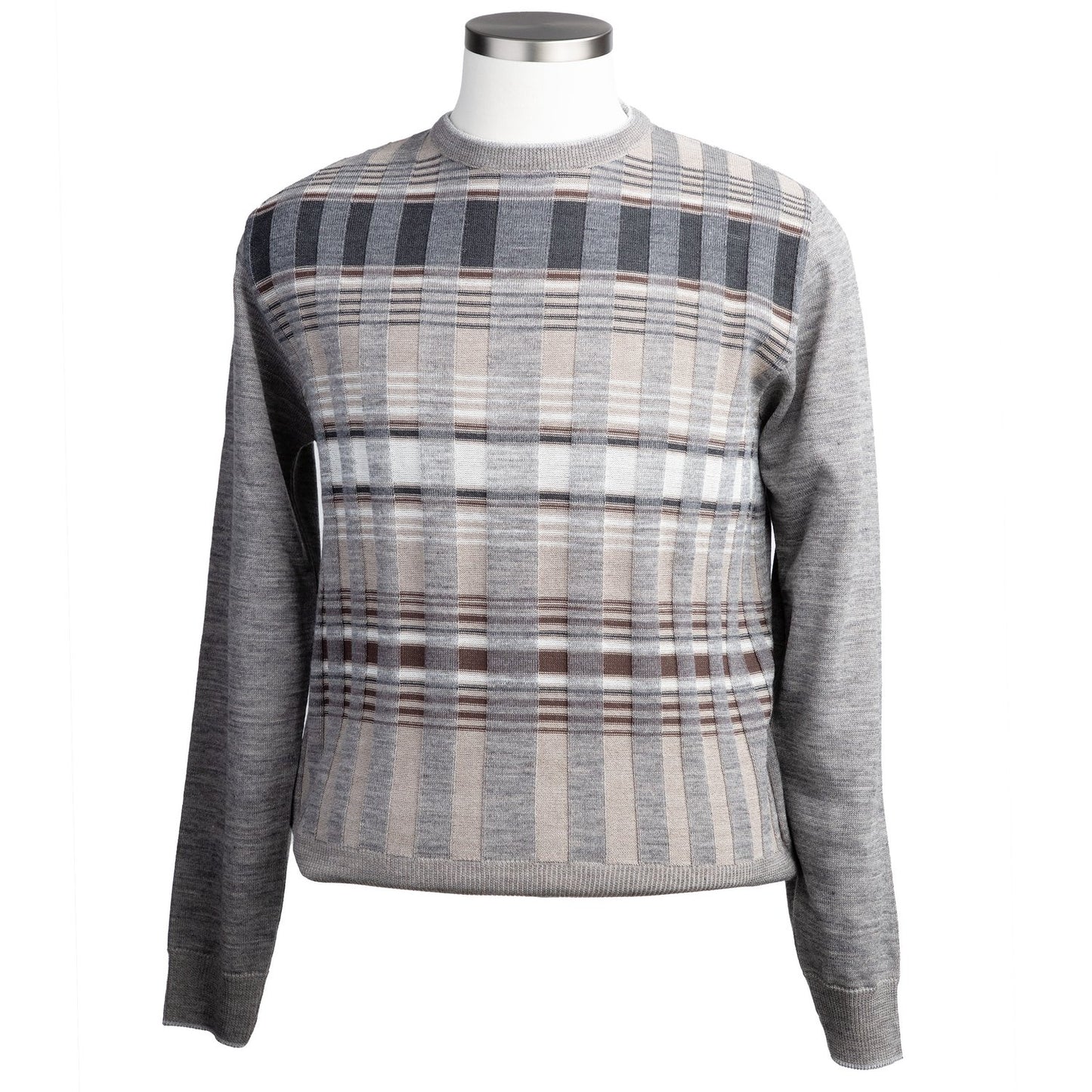 Montechiaro Crew Neck Sweater in Light Gray and Tan