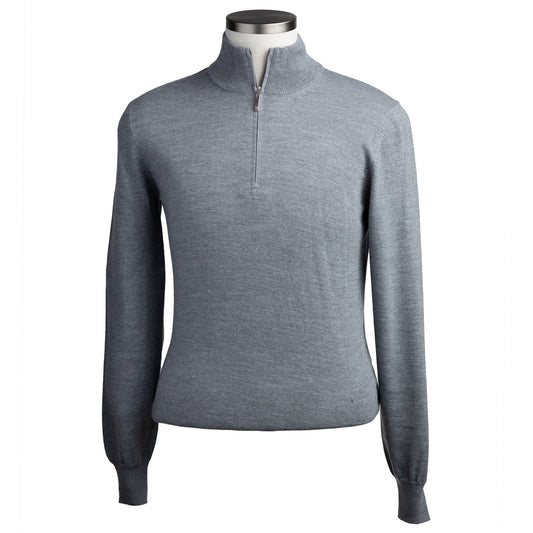 Gran Sasso Extra Fine Merino Wool Quarter-Zip Sweater in Light Gray