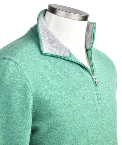 Gran Sasso Cashmere Quarter-Zip Sweater in Seafom Green