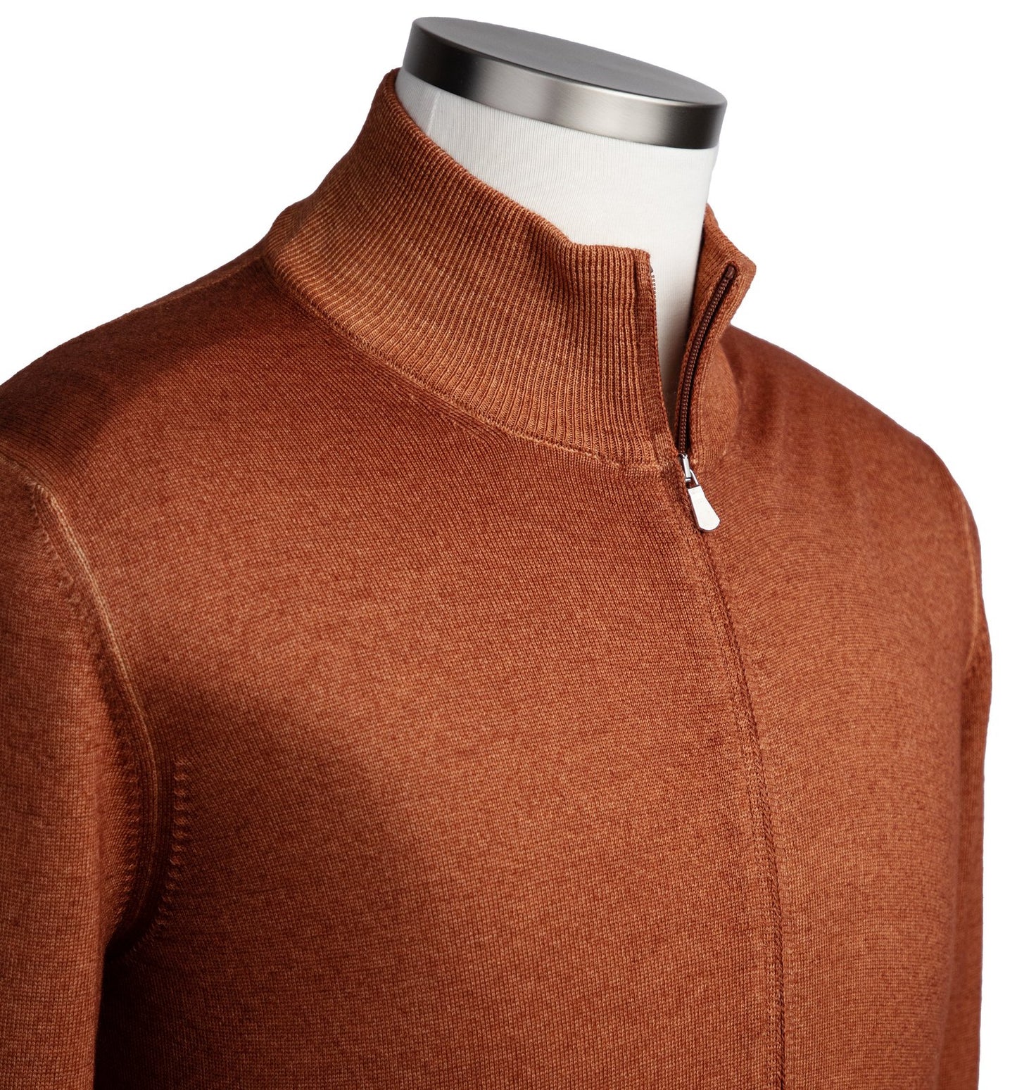 Gran Sasso Merino Wool Full-Zip Sweater in Burnt Orange