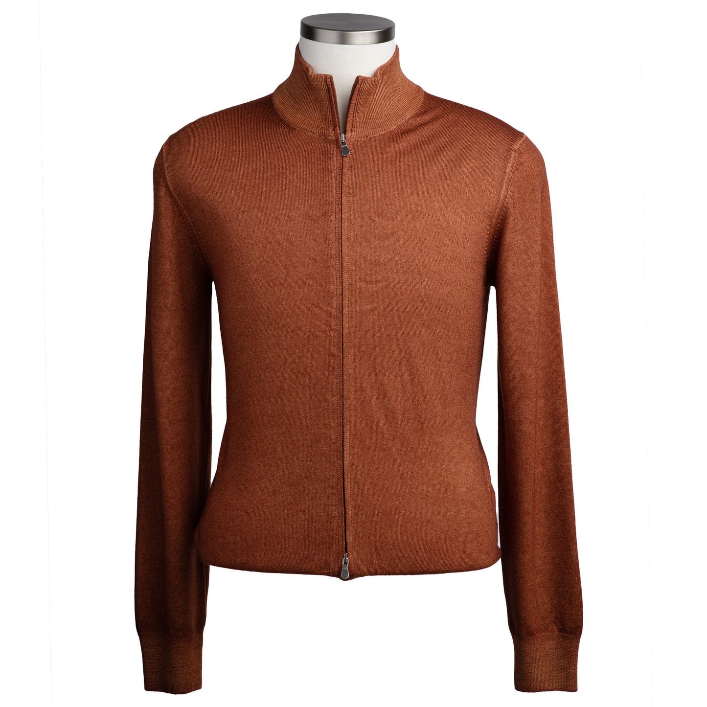 Gran Sasso Merino Wool Full-Zip Sweater in Burnt Orange
