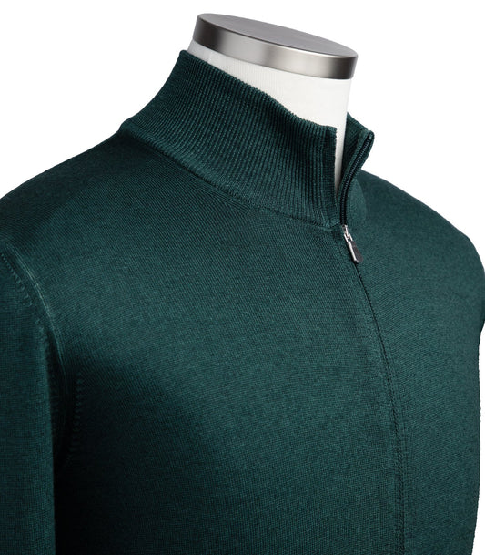 Gran Sasso Merino Wool Full-Zip Sweater in Green