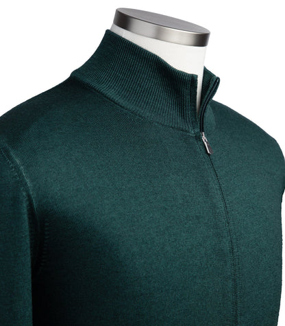 Gran Sasso Merino Wool Full-Zip Sweater in Forest Green