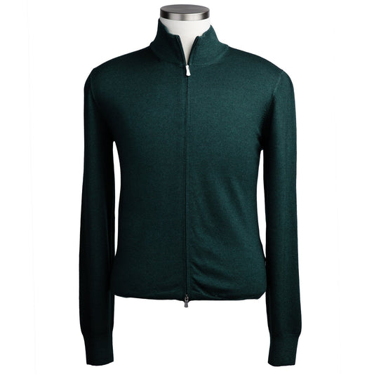 Gran Sasso Merino Wool Full-Zip Sweater in Forest Green