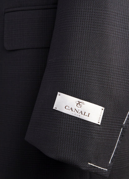 Canali Siena Model 100% Wool Suit in Black Prince of Wales Pattern