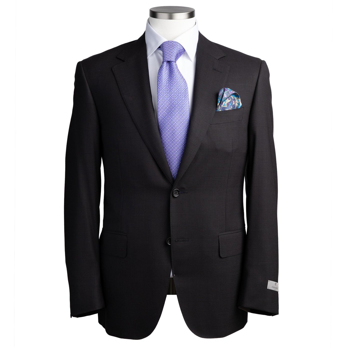 Canali Siena Model 100% Wool Suit in Black Prince of Wales Pattern