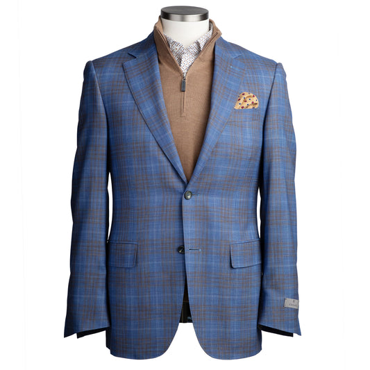Canali Exclusive Siena Model Sport Coat in Light Blue and Brown