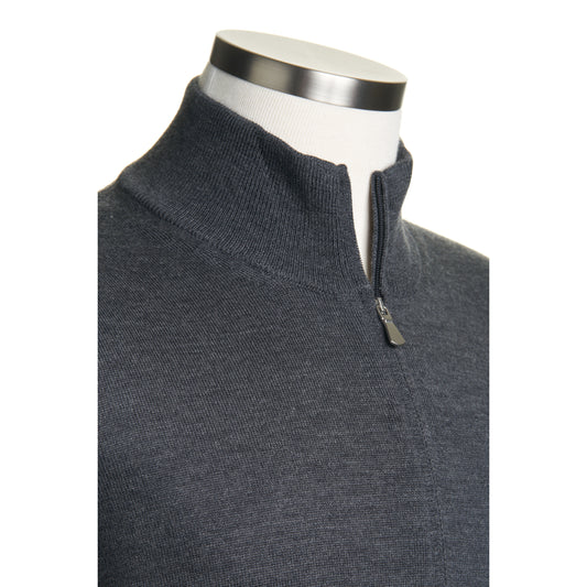Gran Sasso Merino Wool Full-Zip Sweater in Charcoal Gray