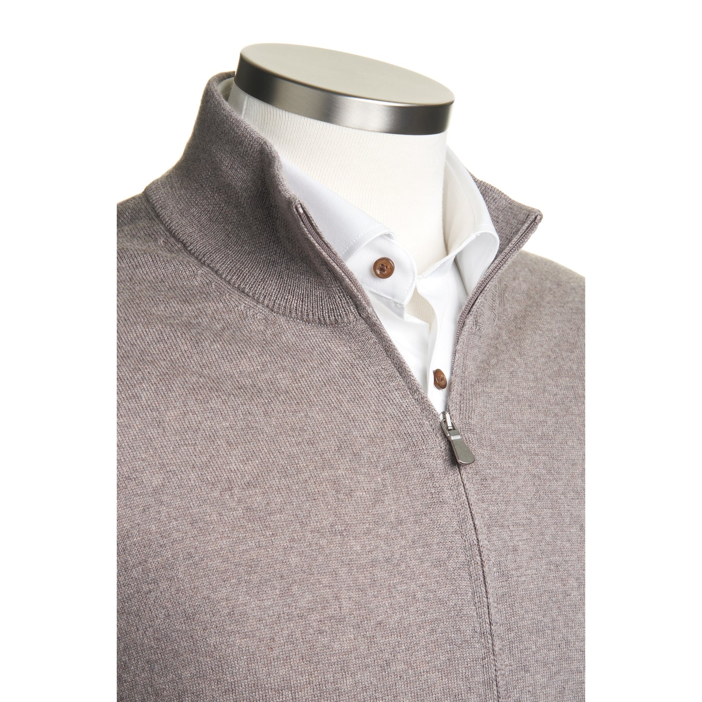Gran Sasso Merino Wool Full-Zip Sweater in Mocha