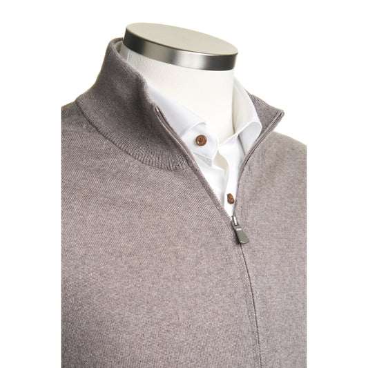Gran Sasso Merino Wool Full-Zip Sweater in Mocha
