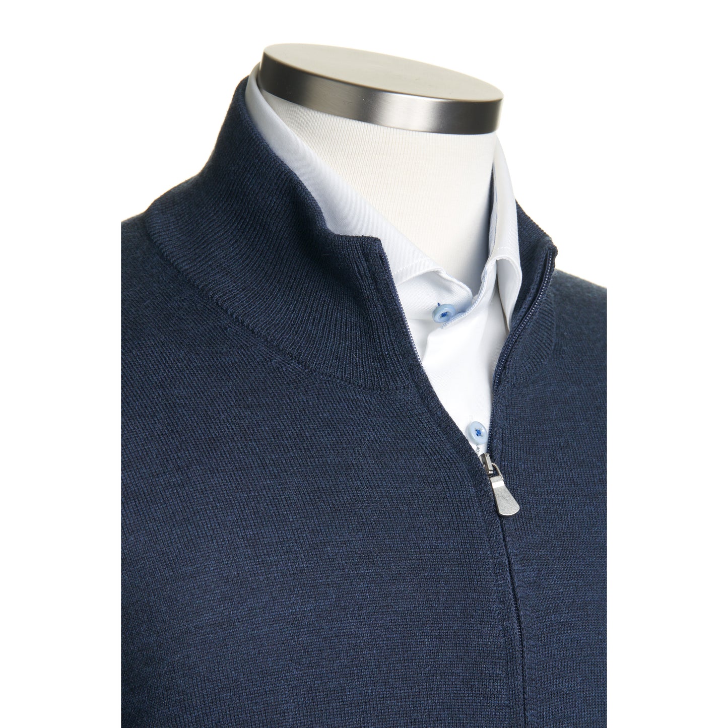 Gran Sasso Merino Wool Full-Zip Sweater in Blue