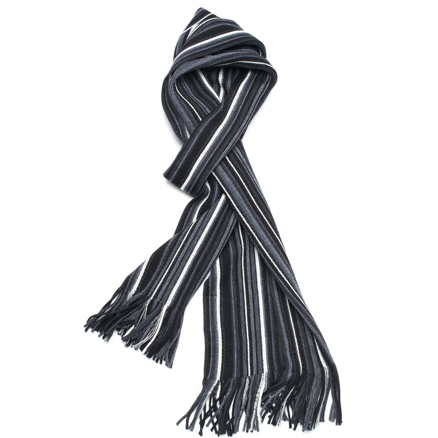Colorful Pencil Stripe Wool Knit Scarf with Fringe -10