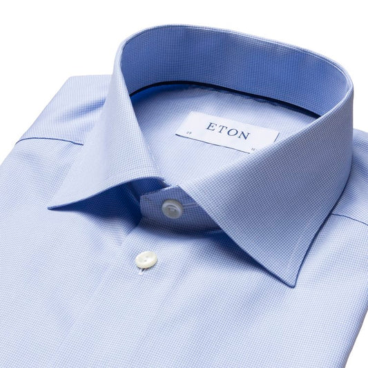 Eton Fine Twill Dress Shirt in Light Blue Houndstooth Pattern