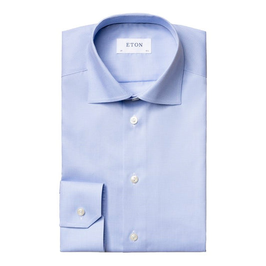 Eton Fine Twill Dress Shirt in Light Blue Houndstooth Pattern
