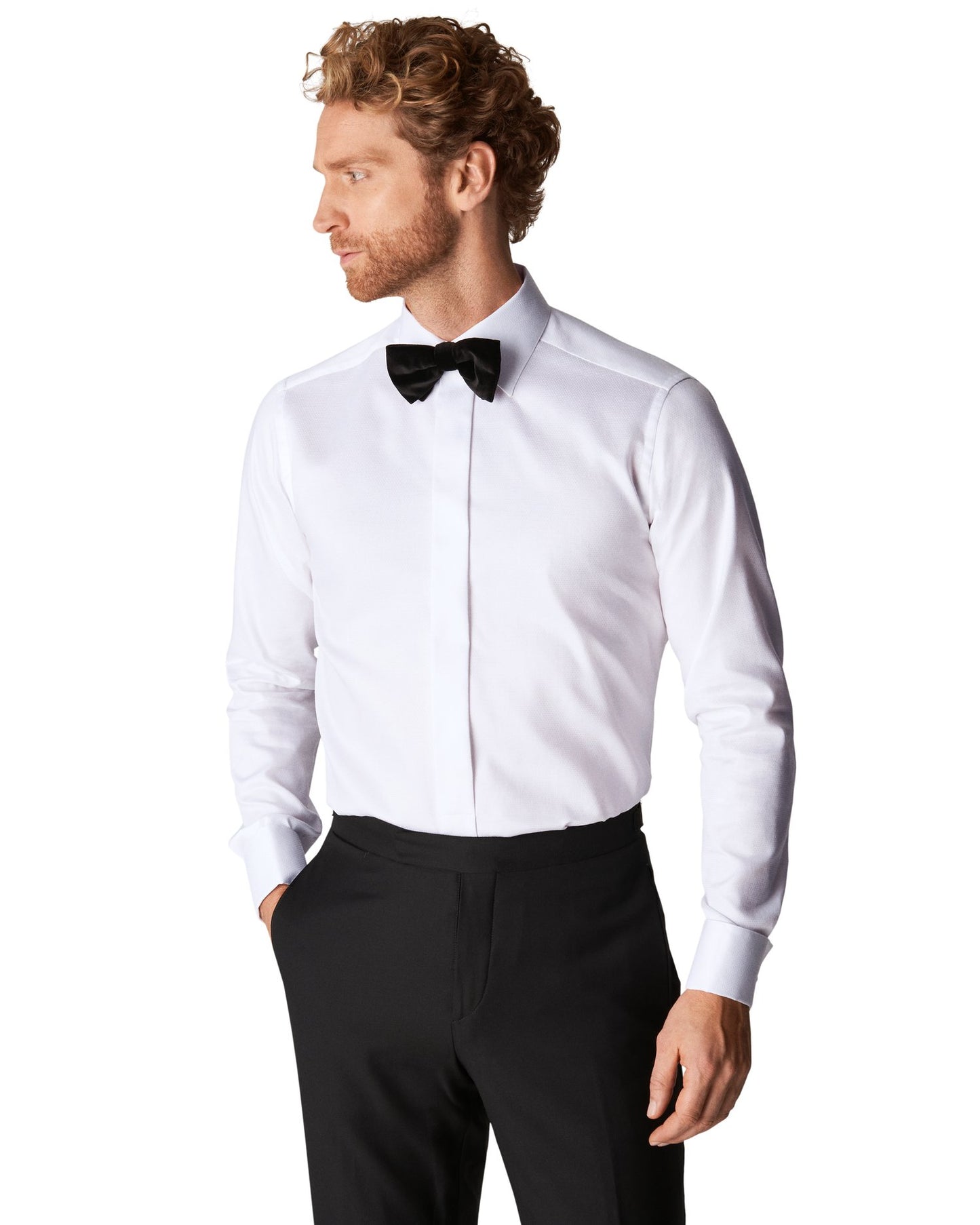 Eton Dobby Tuxedo Shirt in White Slim Fit