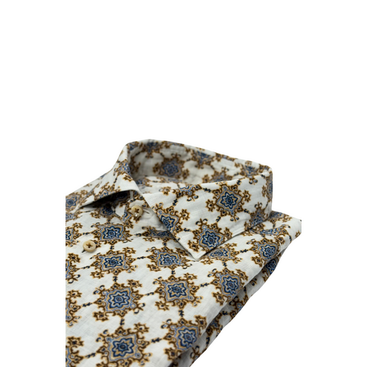 Stenstroms Floral Linen Shirt-Mocha