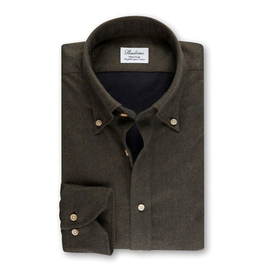 Stenströms Regular Fit Luxury Flannel Shirt in Olive