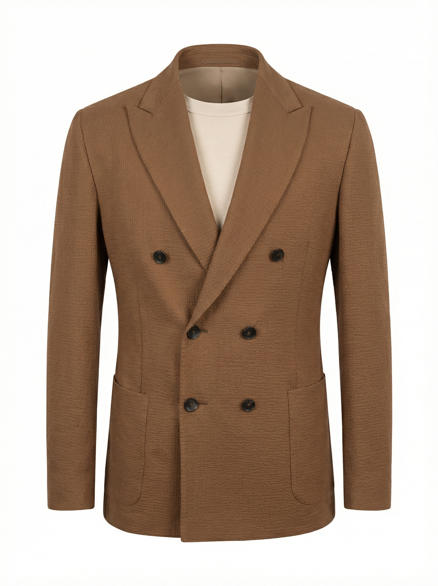 Fradi Super Light Double Breasted Seersucker Jersey Jacket in Mocha