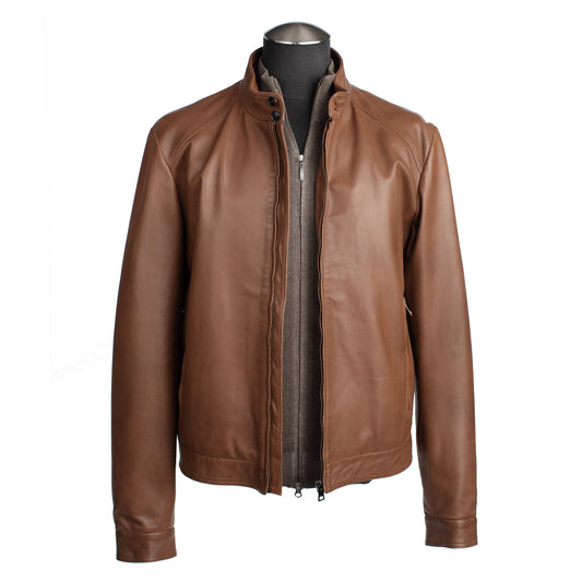 Gallotti Lightweight Leather Bomber Jacket in Cognac