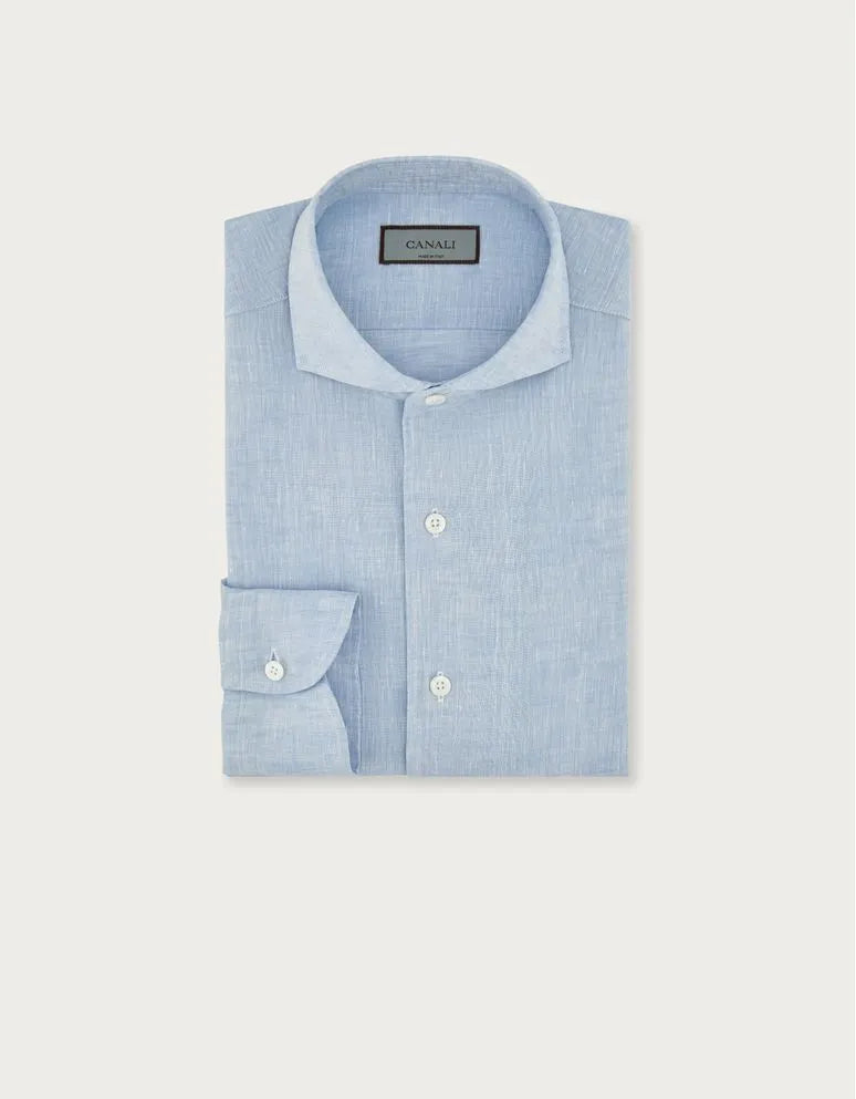 Canali Linen Sport Shirt in Light Blue